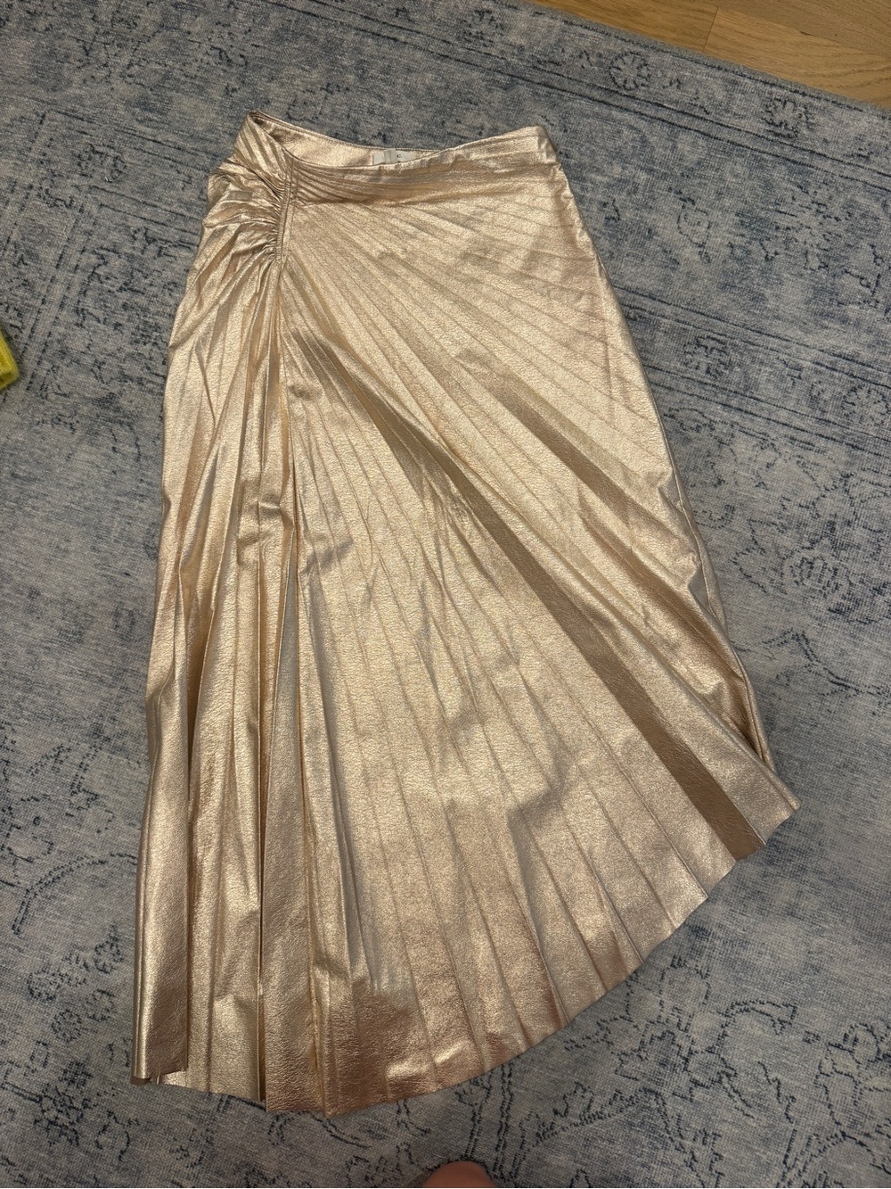 A.L.C. Asymmetrical Metallic Pleated Skirt - Champagne Gold